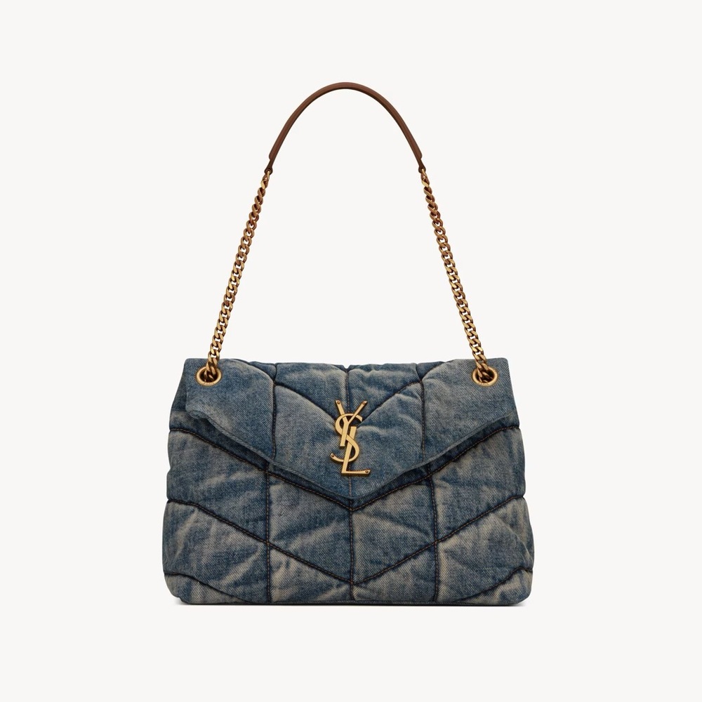 YSL (Yves Saint Laurent) Puffer Medium in Denim and Suede